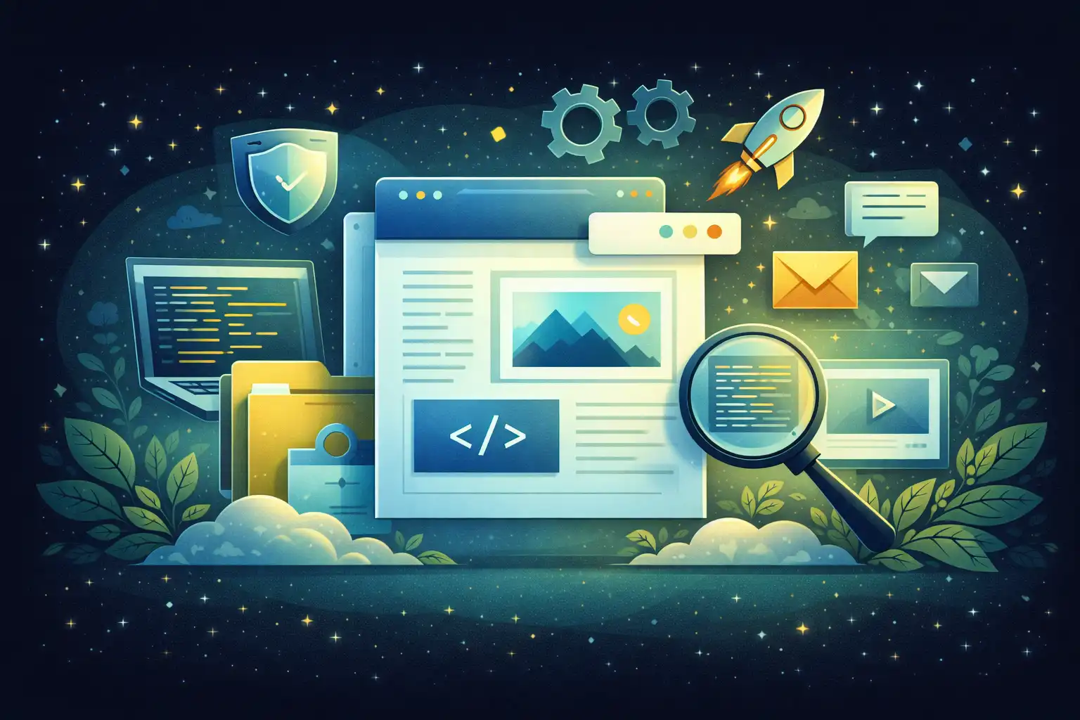 Ilustración de SEO, analítica web y crecimiento digital